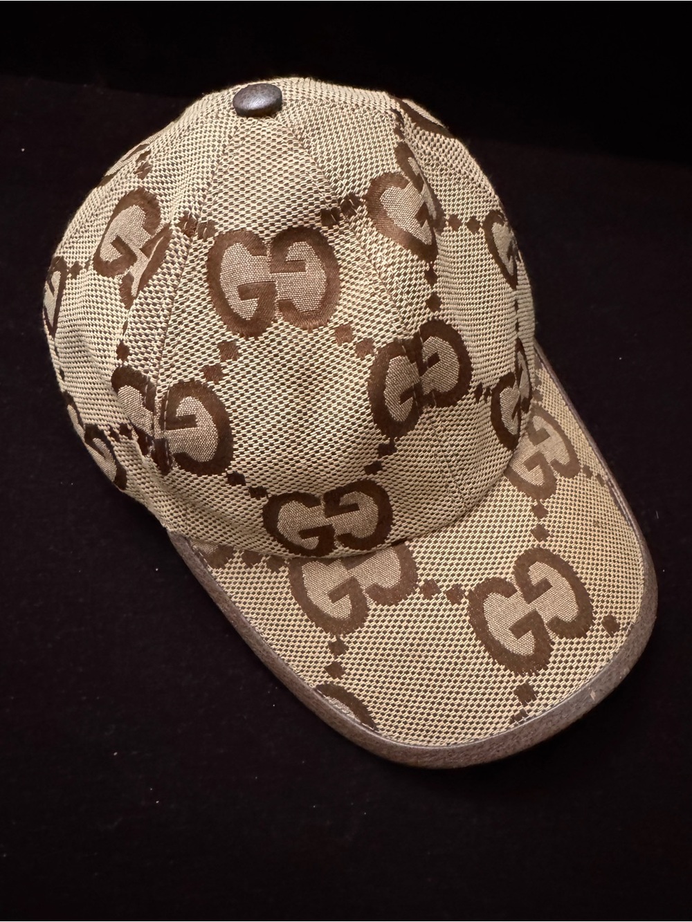 Gucci GG UNISEX Canvas Baseball Hat with Leather Trim - Beige/Brown